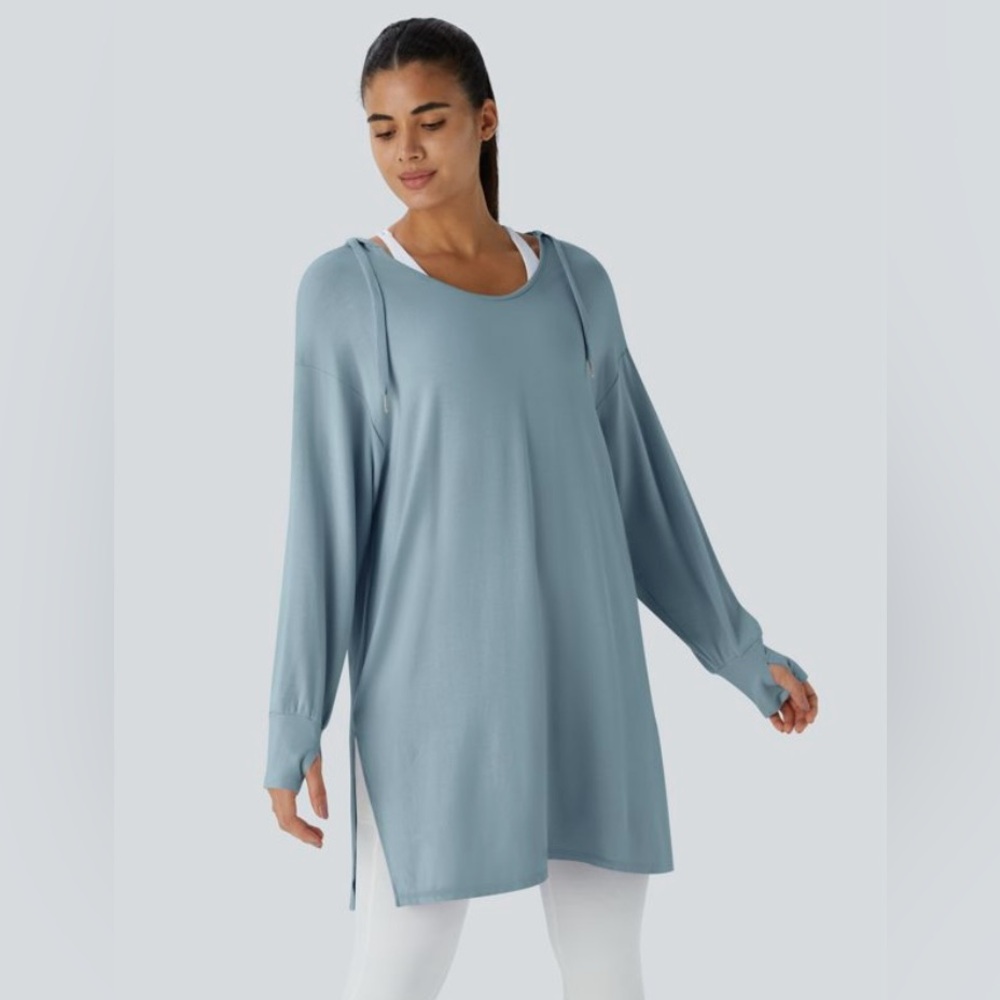 Halara hooded vneck drawstring long sweatshirt